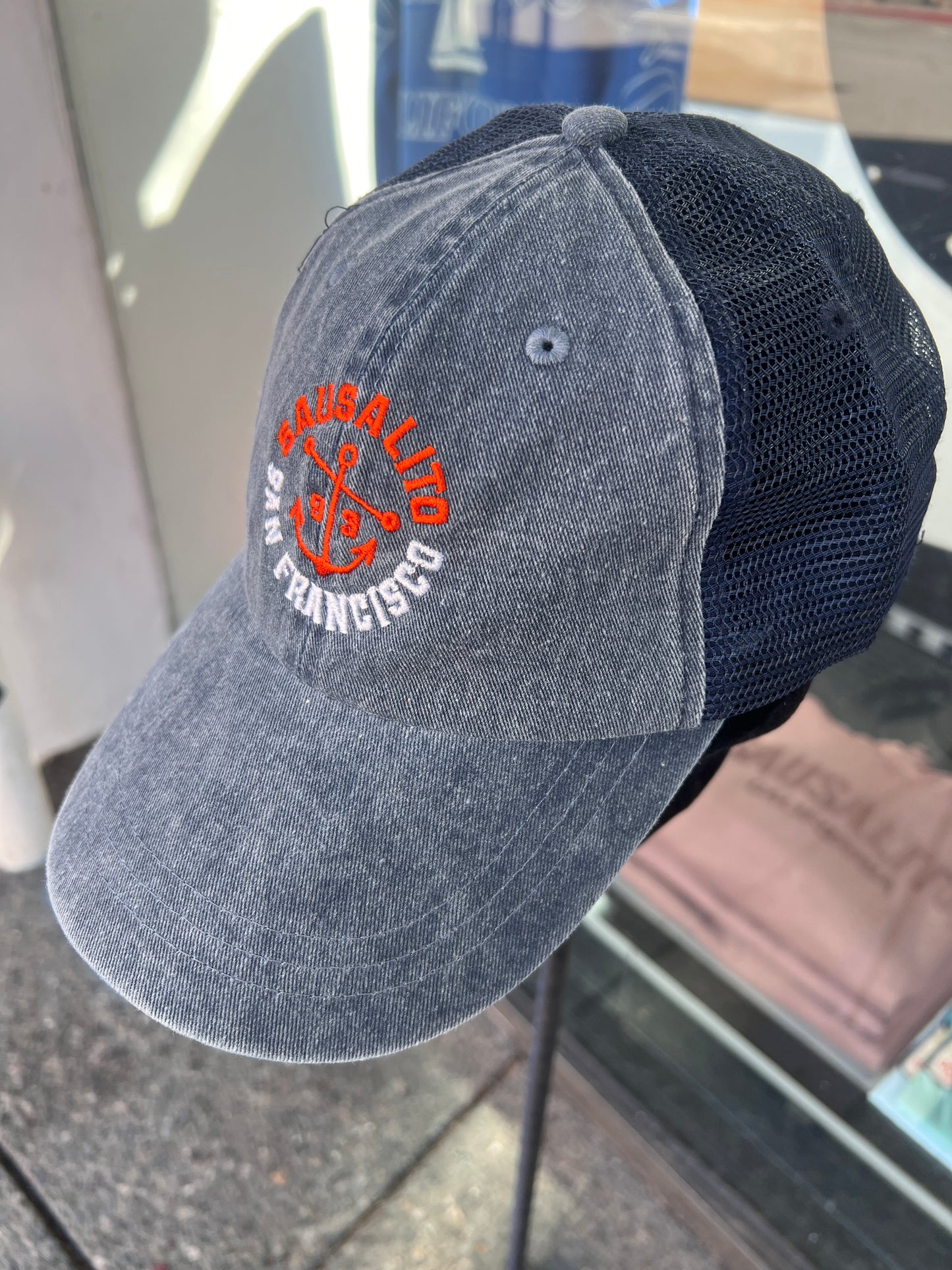Sausalito San Francisco Over Washed Trucker Cotton And Mesh Cap