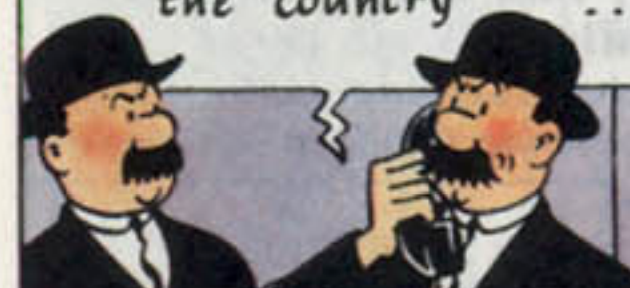 Tintin characters Thompson and Thomson in bowler hats with distinct mustaches, hand-painted figurine reference