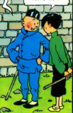 Tintin and Chang figurine from The Blue Lotus, 8cm tall, depicting scene before encounter with assassin