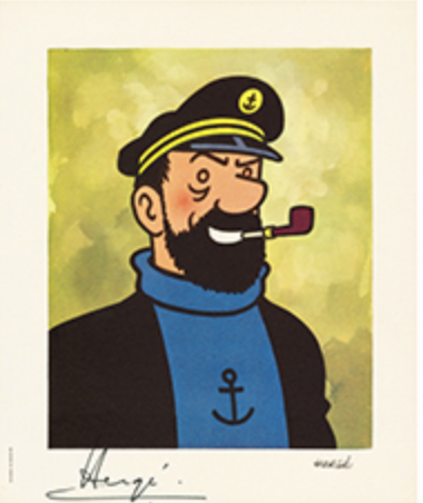 Captain Haddock bust keychain figure, bearded sailor with cap and pipe, inspired by Hergé's 1965 character portraits