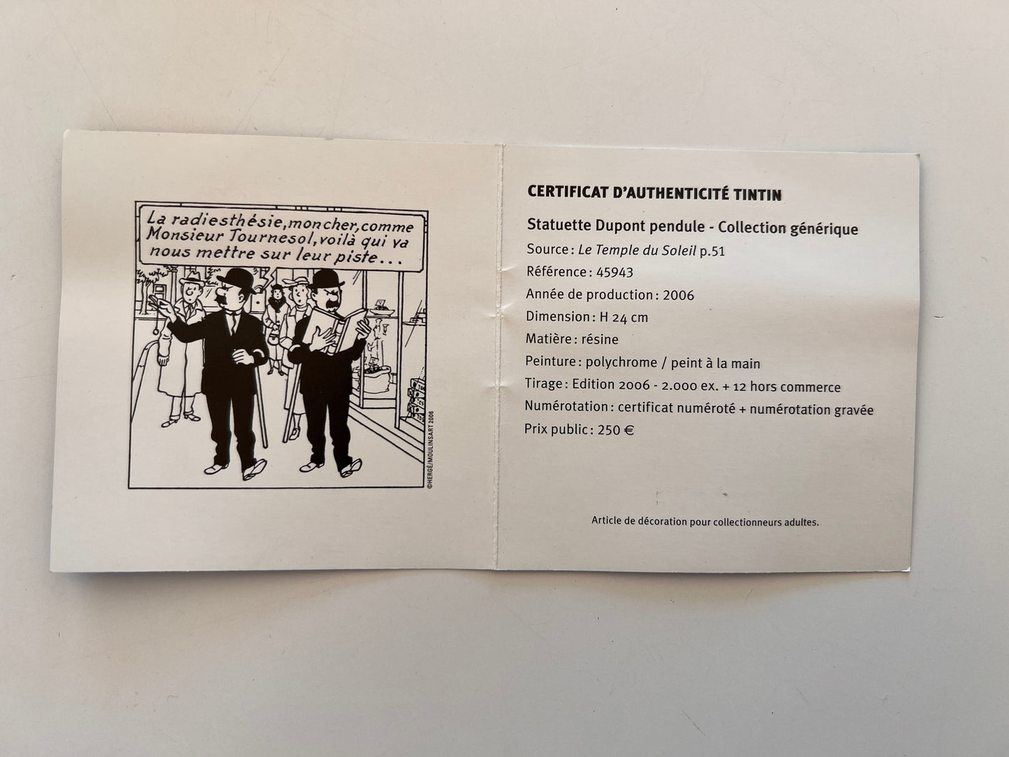 Certificate of Authenticity for Dupont with Pendulum