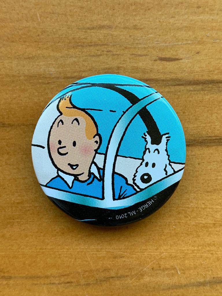 Tintin and Snowy Close Up Red Rackham's Treasure Button