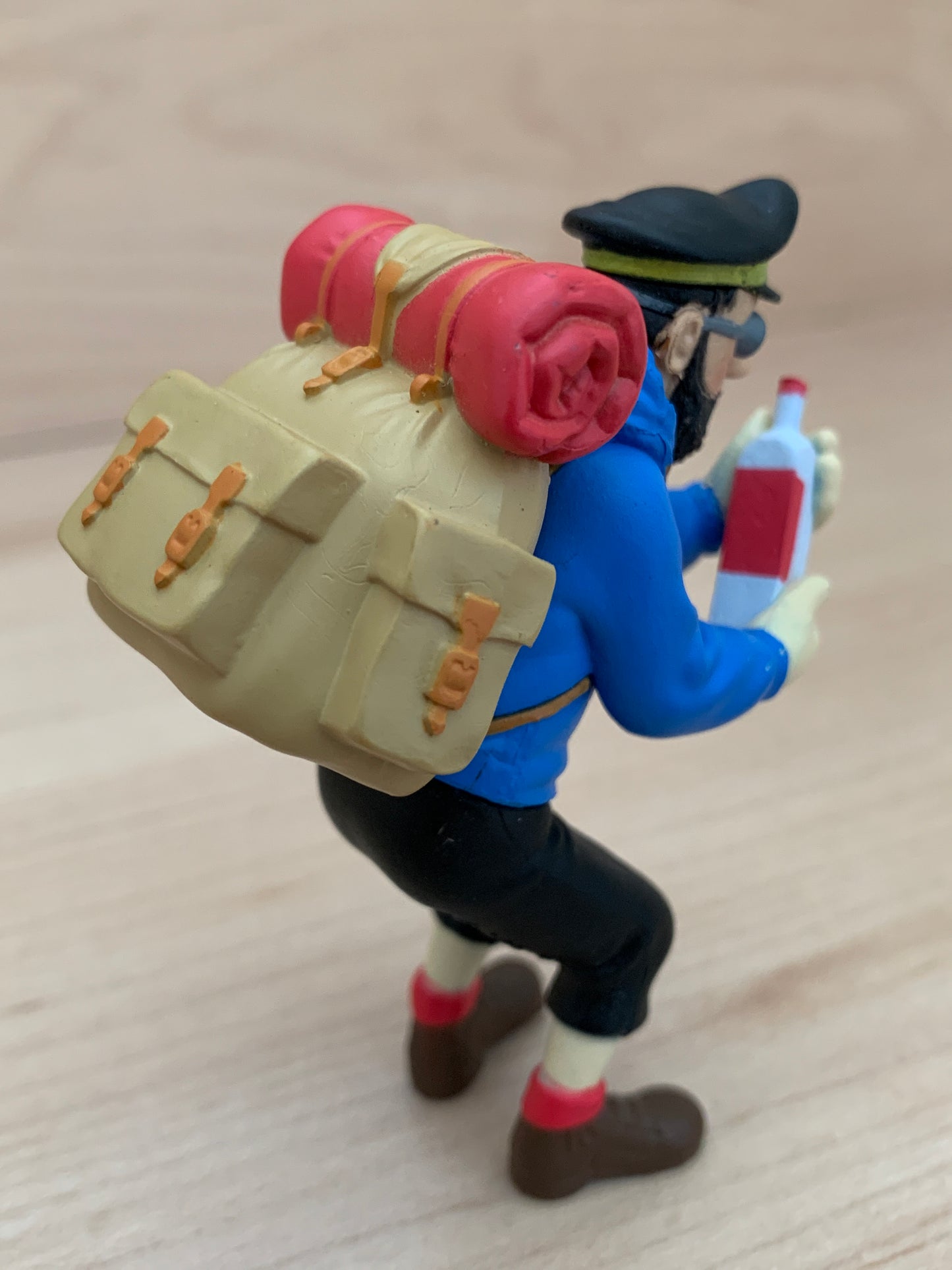 Captain Haddock mini figure from Tintin in Tibet, with backpack and empty whiskey bottle, hand-painted, 8cm tall