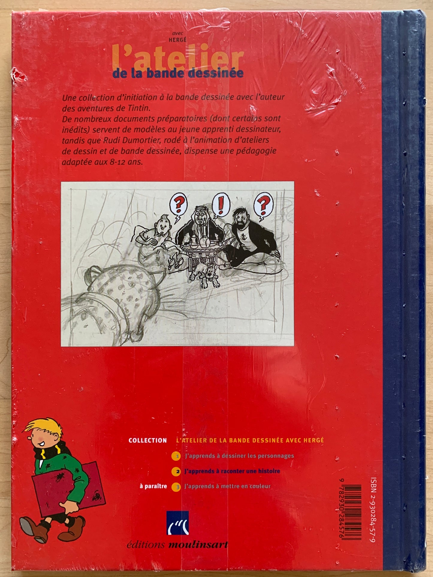 Hergé's comic book workshop guide cover, featuring Tintin character and sketch, teaches drawing and storytelling for children
