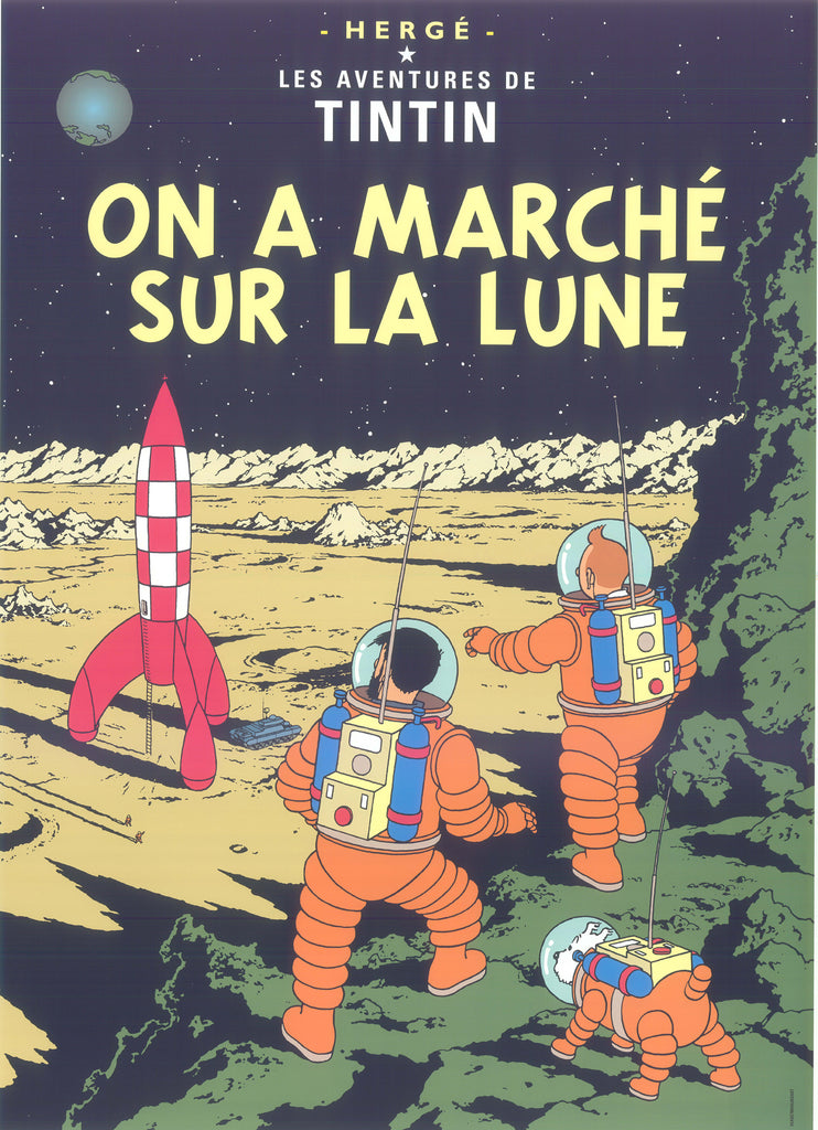Tintin Postcard: On A Marche Sur La Lune (Explorers on the Moon)