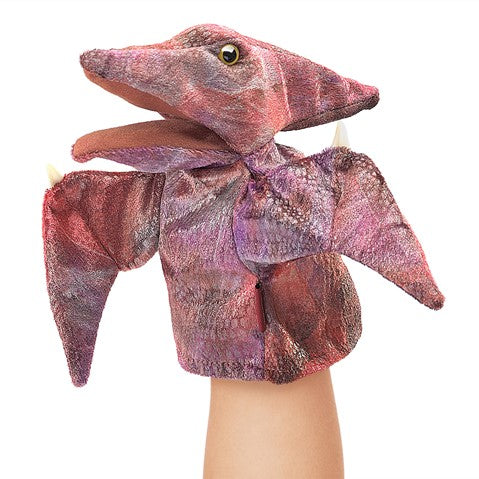Folkmanis Pteranodon hand puppet for kids, realistic purple dinosaur design with wings and beak, ideal for play and learning