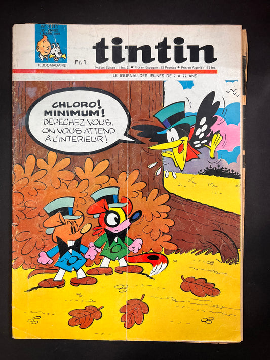 Vintage Tintin magazine cover featuring Chlorophylle characters, March 1968, French comic art, collectible issue