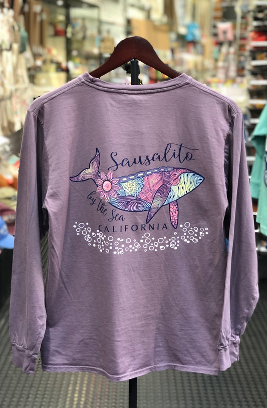 Sausalito Bubbling Humpback Whale Unisex Long Sleeve T Shirt