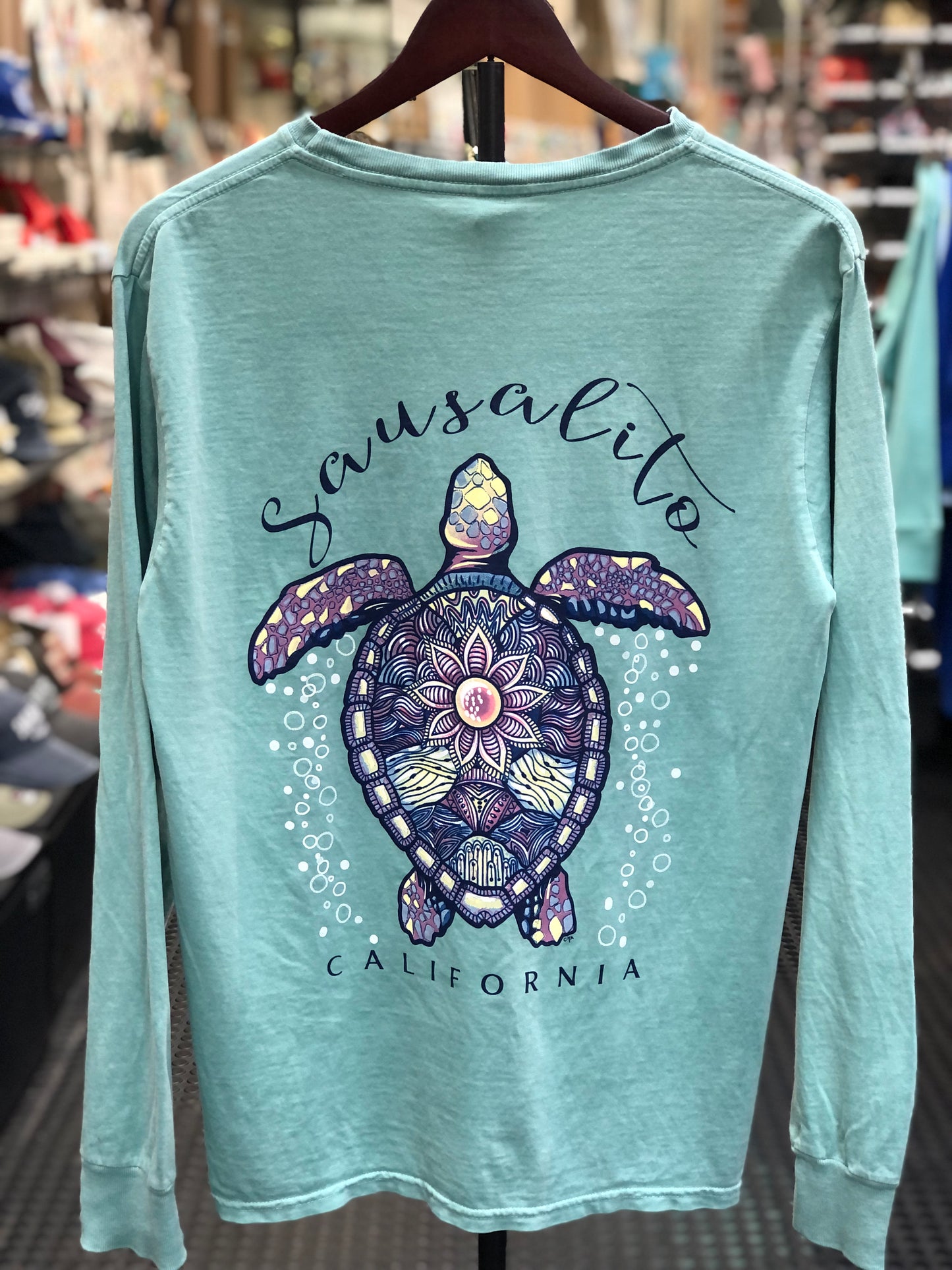 Sausalito Flower Turtle Long Sleeve Unisex T Shirt