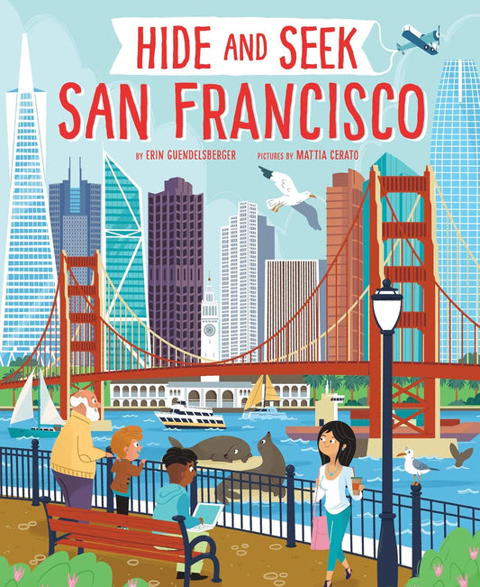 Book cover of 'Hide and Seek San Francisco' with city skyline and people in the foreground.