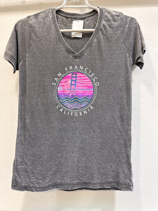 Cool Mood Golden Gate Bridge Women's V Neck Short Sleeve T Shirt