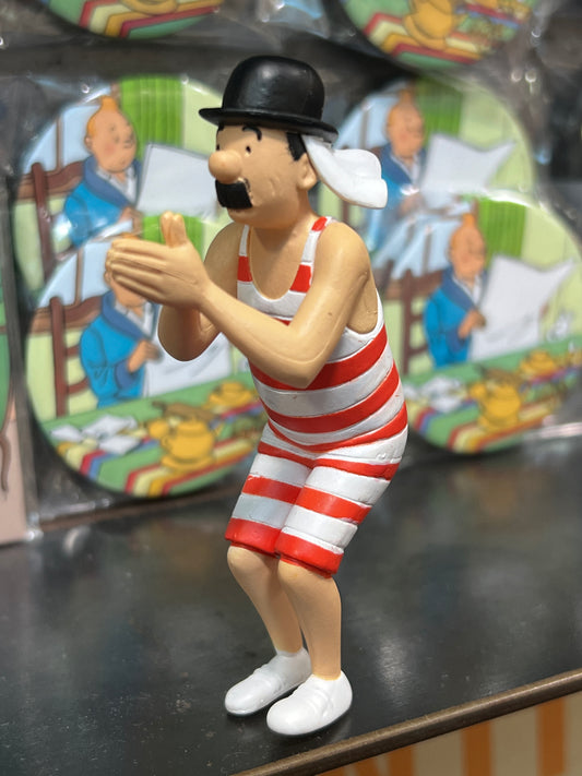Thomson mini figure in red-striped bathing costume and bowler hat, 9cm tall collectible toy