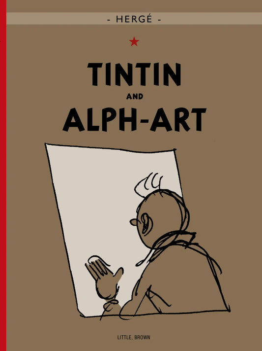 Book cover of Tintin and Alph-Art graphic novel by Hergé, featuring simple sketch of Tintin examining artwork