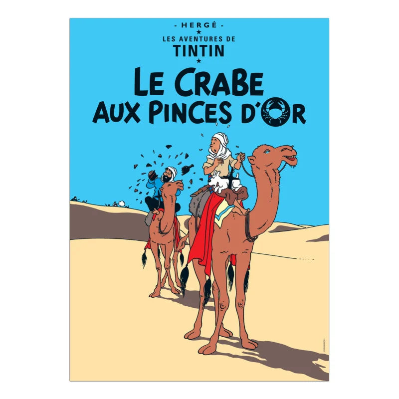 An ambush in the desert! While crossing the Sahara, Tintin and Captain Haddock are attacked by tribesman!  Poster measures 50 cm (19.6") wide x 70cm (27.6") tall. Semi gloss finish. Poster comes rolled in a sturdy mailing tube.