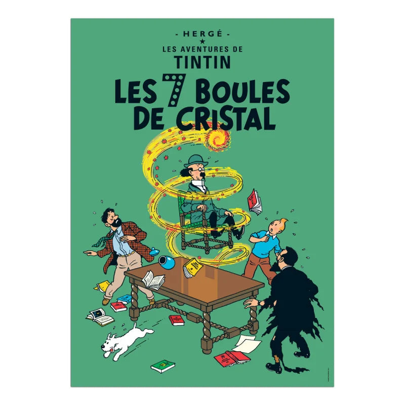 Mysterious wonders give rise to great conspiracies. Tintin and others watch on as Professor Calculus is elevated by the strangest of phenomena.  Poster measures 50 cm (19.6") wide x 70cm (27.6") tall. Semi gloss finish. Poster comes rolled in a sturdy mailing tube.