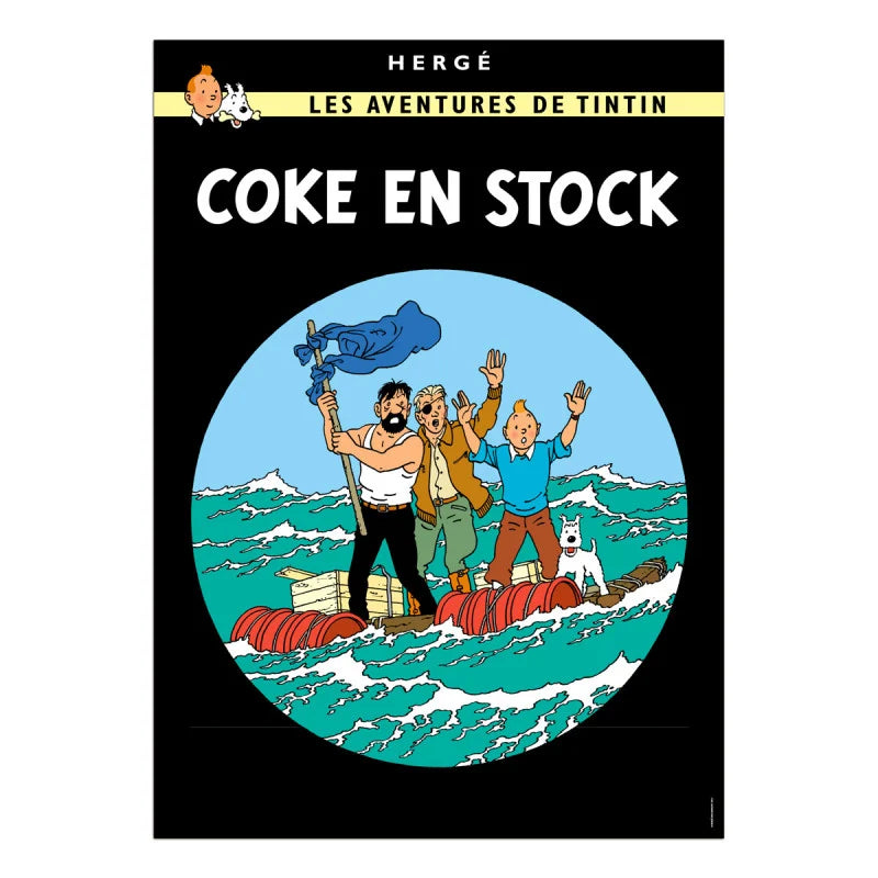 Cast away at sea, adrift on a raft! Tintin, Haddock, and an unlikely ally find themselves desperate for rescue after being shipwrecked.  Poster measures 19.6" wide x 27.6" tall. Semi gloss finish. Poster comes rolled in a sturdy mailing tube.