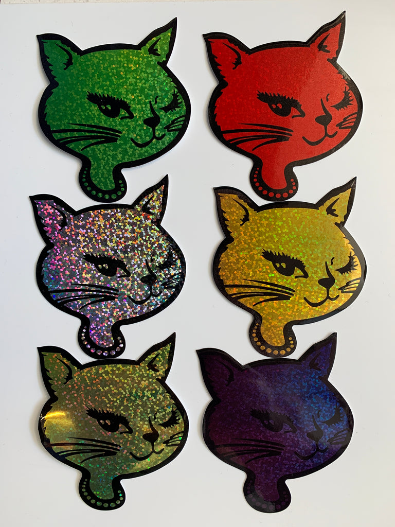 Winking Cat Glitter Sticker Set