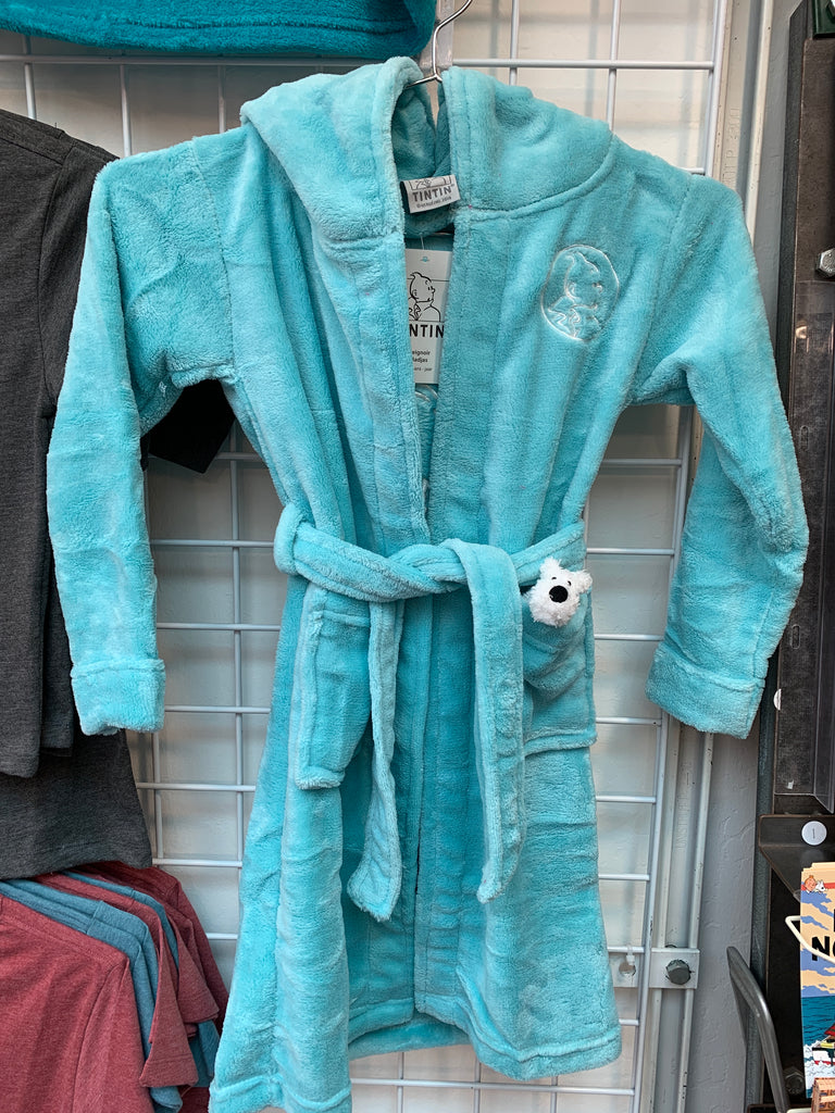 Snowy Kid's Hooded Fleece Robe Aqua