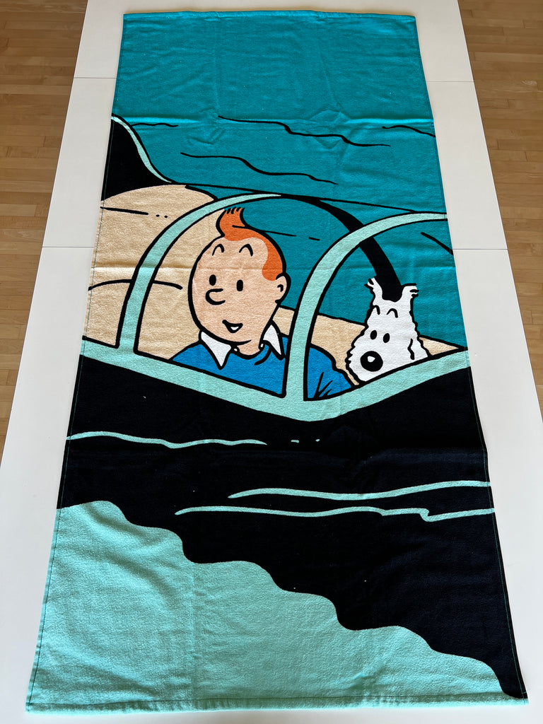 Tintin and Snowy looking out of the cockpit of the Shark Submarine.