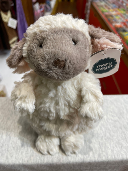 Soft and cuddly Mary Meyer Puttling Lamb plush toy with gray face and white body, perfect for children's companionship