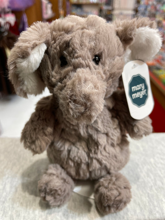 Soft, gray Mary Meyer Puttling Elephant plush toy with large ears and sweet expression, perfect for cuddling