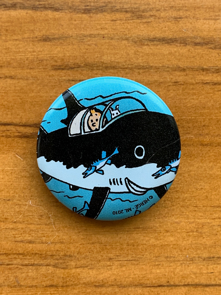 Tintin and Snowy in Professor Calculus's Shark Submarine Button