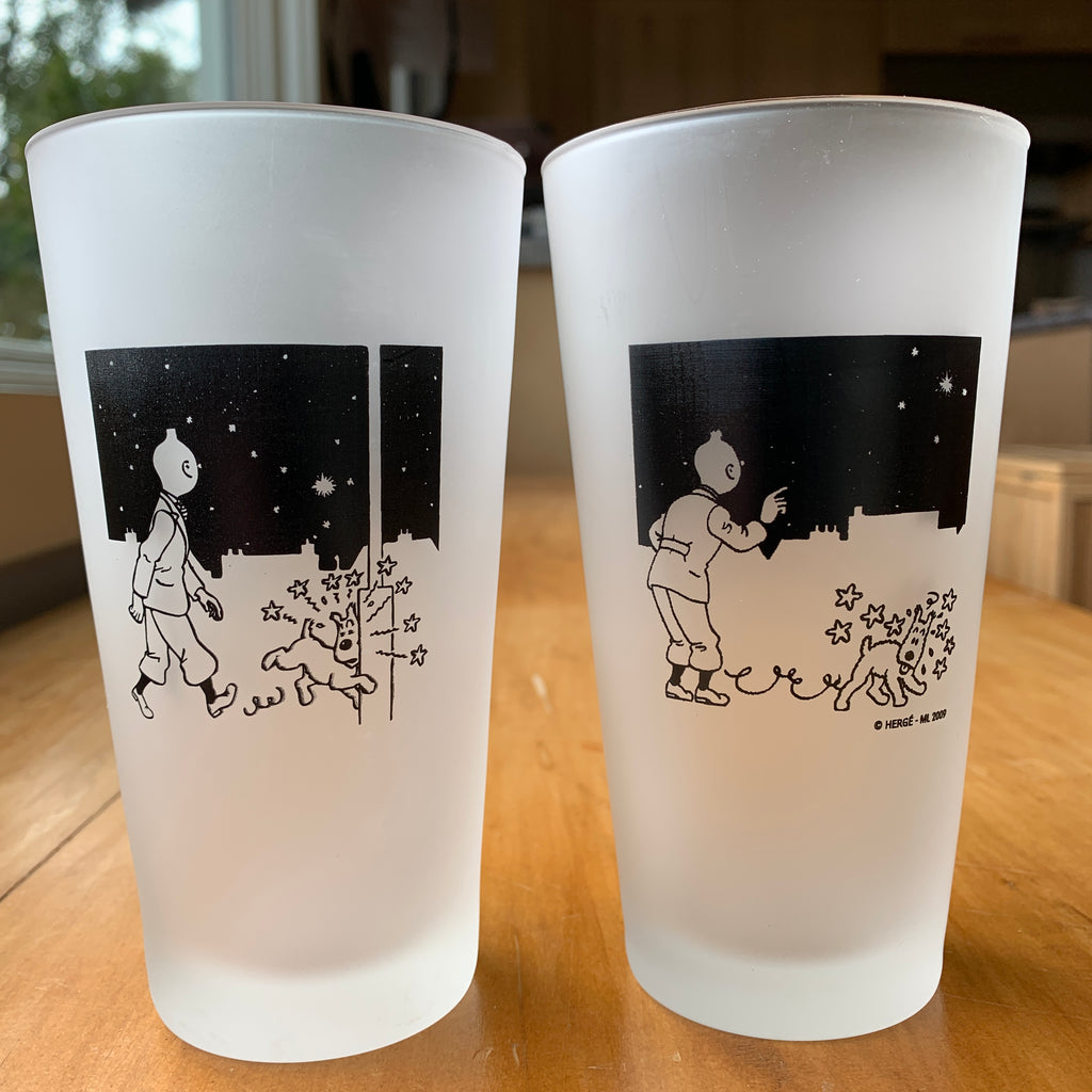 Tintin and Snowy See Stars Frosted Table Glass – Sausalito Ferry Co