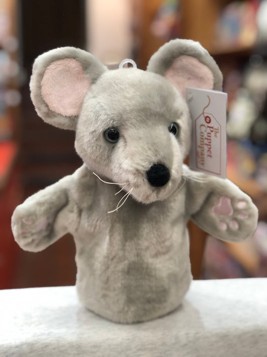 Cute grey mouse hand puppet from The Puppet Company's CarPets collection, with pink ears and paws, for family car entertainment