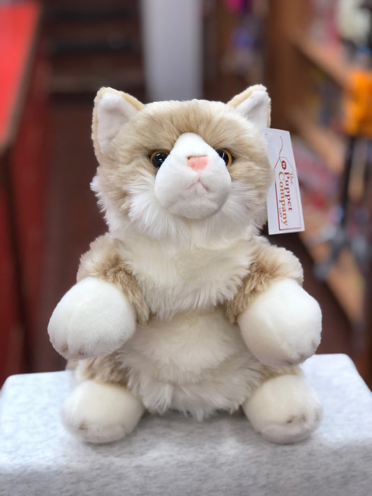 Cuddly beige and white cat puppet from The Puppet Company, full-bodied design with soft fur and expressive face