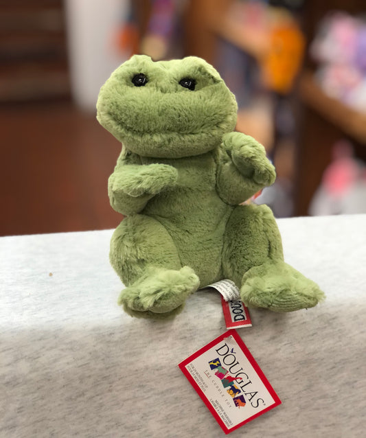 Adorable Douglas Lil' Baby Frog plush toy, soft green with big eyes, sitting upright with arms outstretched for hugs