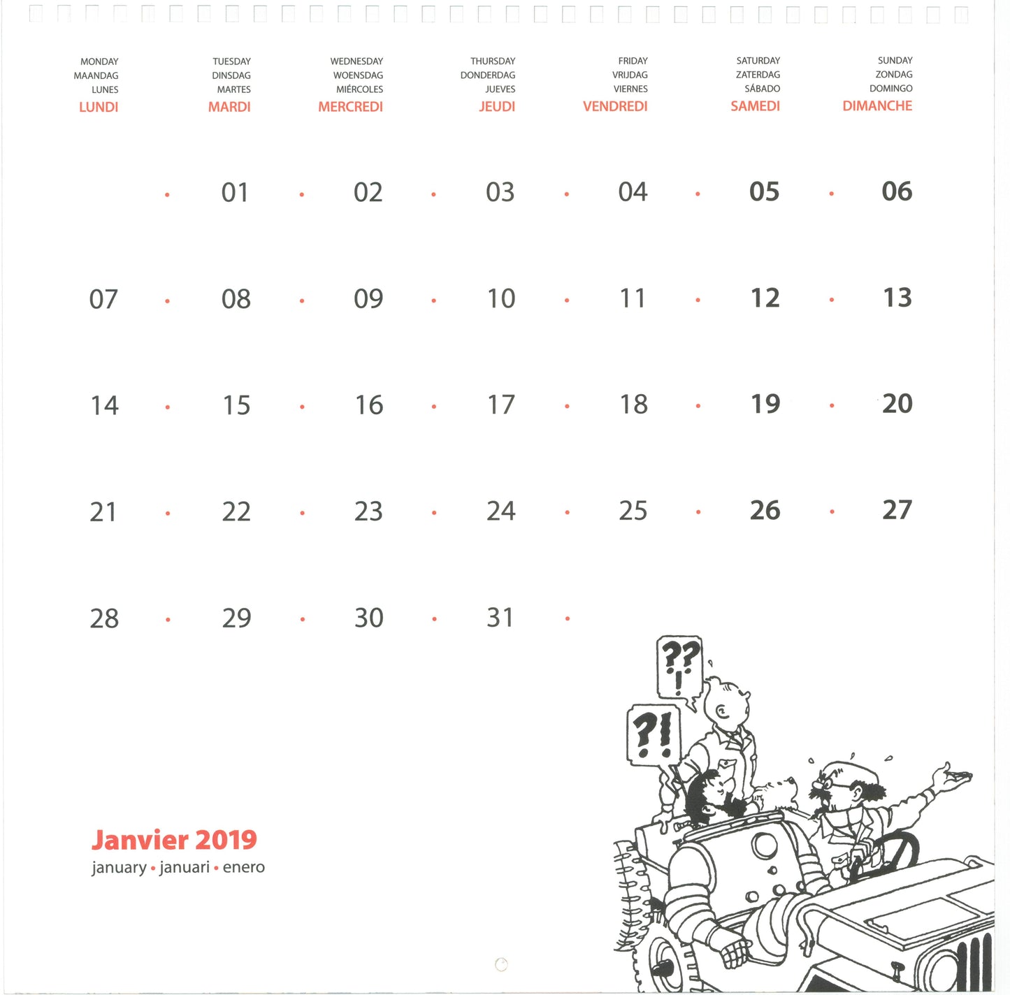 2019 Explorers on the Moon Tintin Wall Calendar 30X30cm