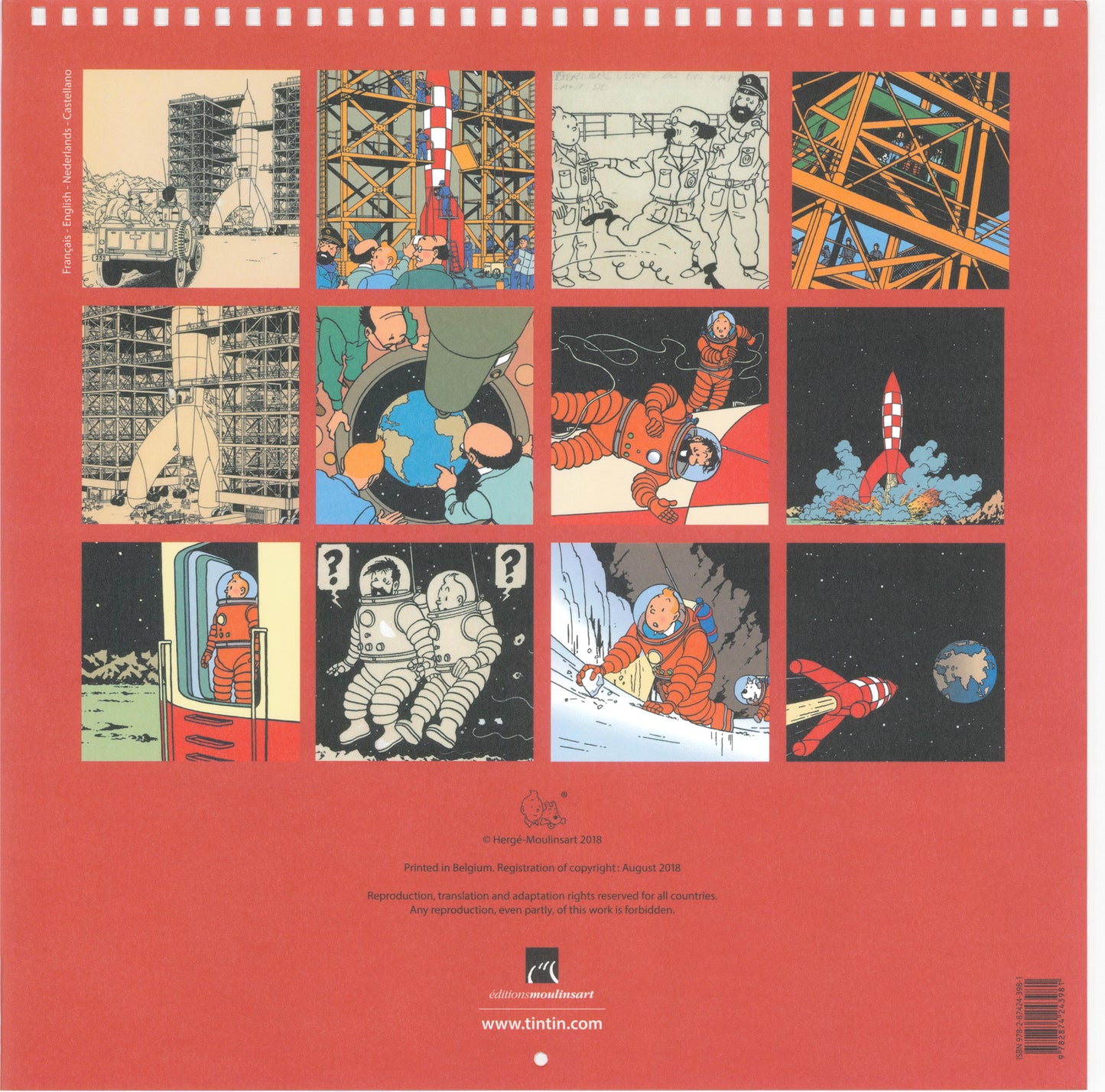 2019 Explorers on the Moon Tintin Wall Calendar 30X30cm