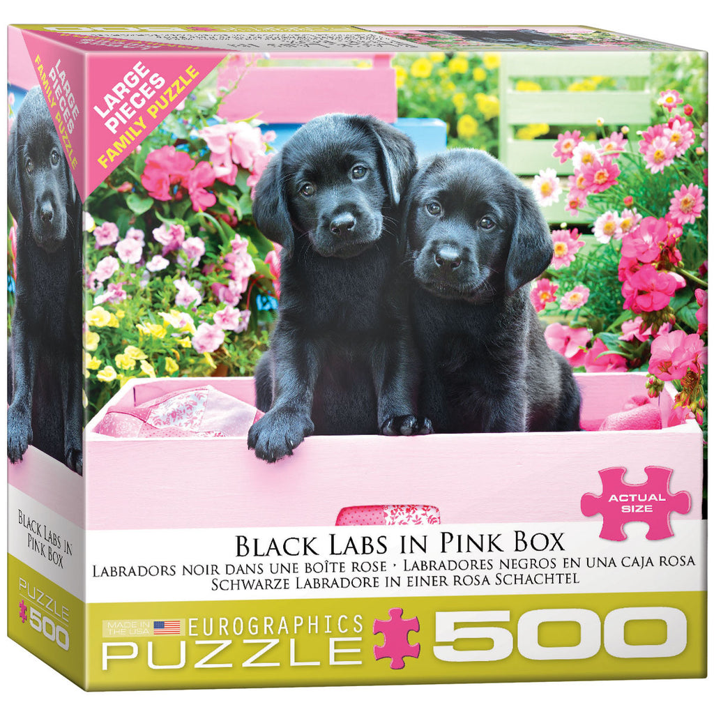 Eurographics Black Labs In Pink Box Puzzle  500 Pcs