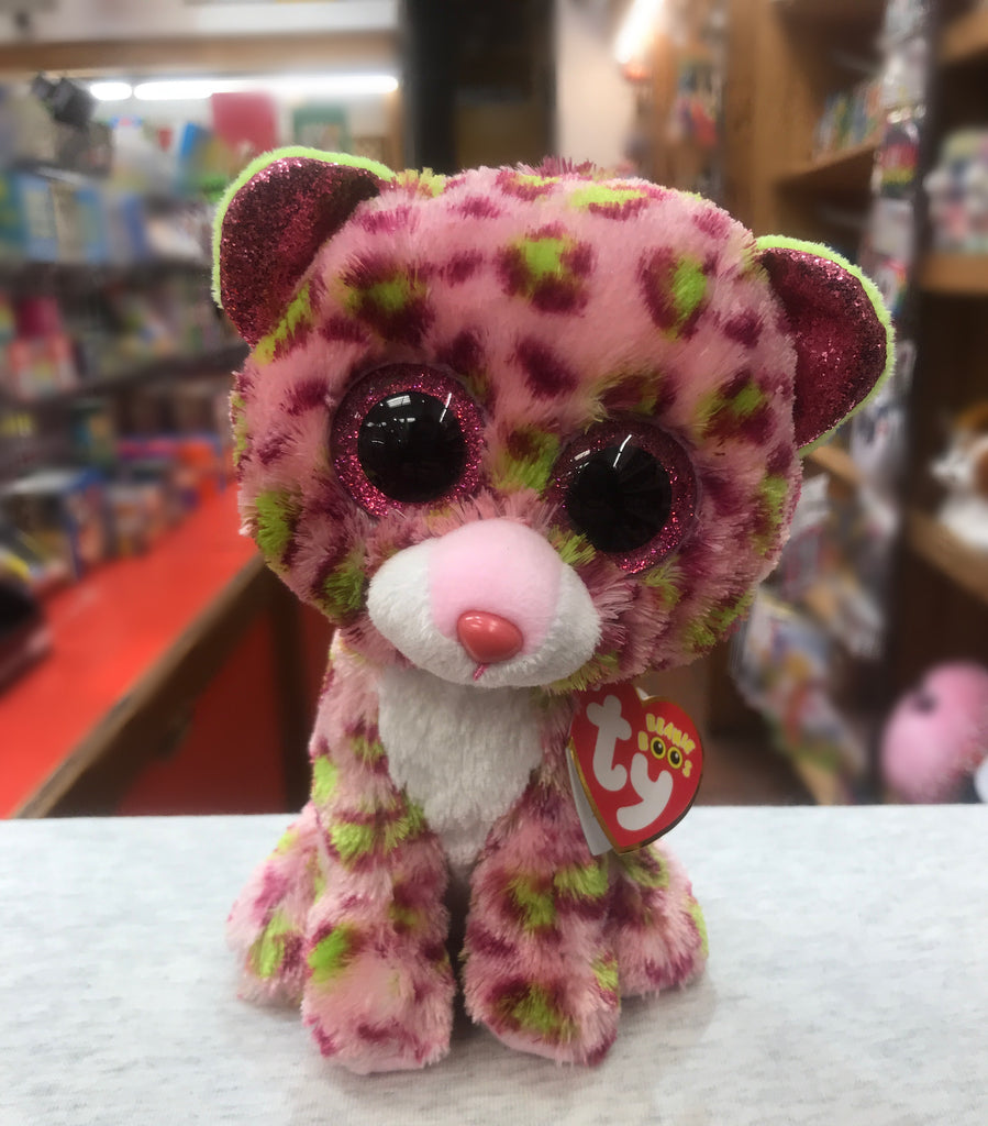 Ty Beanie Boo Lainey Pink and Green Leopard Plush 6"