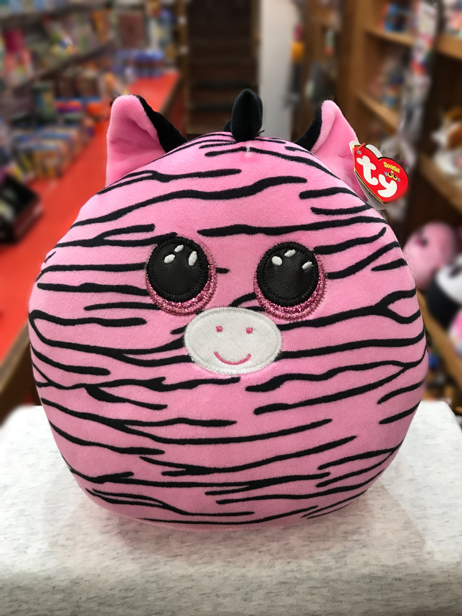 Ty Squish-a-Boo Medium Zoey Pink And Black Striped Zebra Plush 10